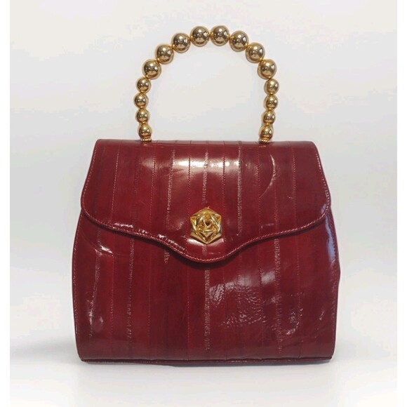 Vintage Eel Skin Handbag Deerskin Trading Post Korea Sculptural HandleOxblood - Picture 1 of 16